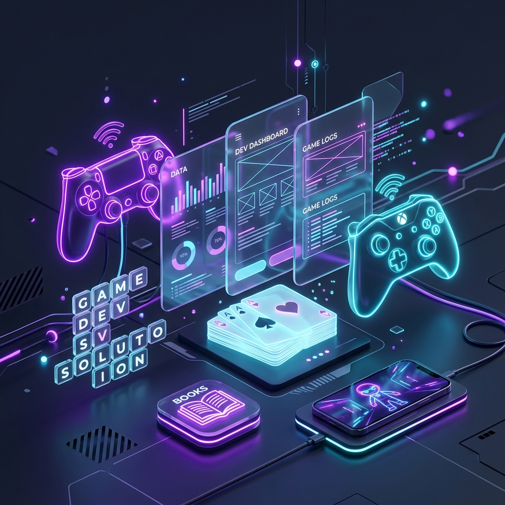 Enrich Techno Game Development Workspace Illustration